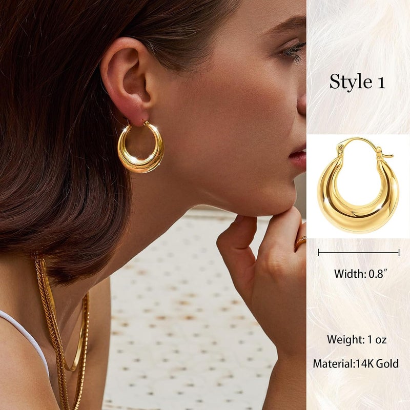 Tewiky Chunky Gold Hoop Earrings for Women, 14k Gold Plated Thick Triple Hoop Earrings Hypoallergenic Trendy Chunky Gold Hoops Earrings Dainty Jewelry Gifts for Women - Image 2